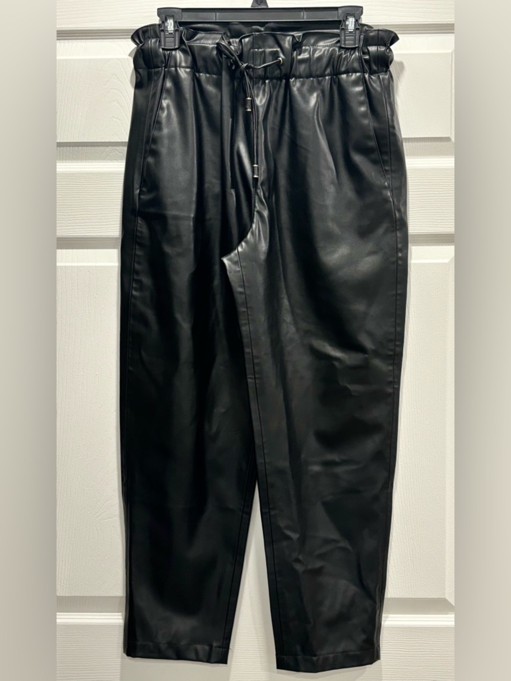 Zara Pants Women Small Black Faux Leather Drawstring Hi Rise Party Club Dancing